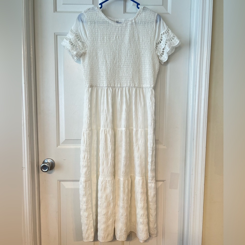 Women White Midi Dress- L